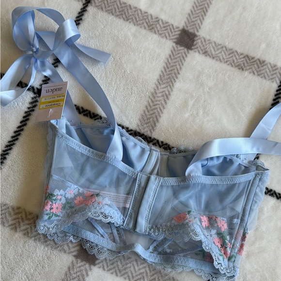 Light Blue Floral Lace Underwire Bralette - Picture 3 of 7